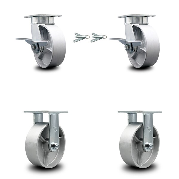 Service Caster 6 Inch Kingpinless Semi Steel Wheel Caster Brakes and Swivel Locks 2 Rigid, 2PK SCC-KP30S620-SSR-SLB-BSL-2-R-2 - main